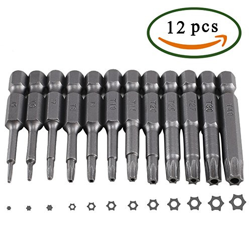 Dayree 12pcs Torx Screwdriver Bits with 50 mm 1/4 Inch Hex Shank T5-T40 Magnetic Security Screw Driver Drill Bit Set