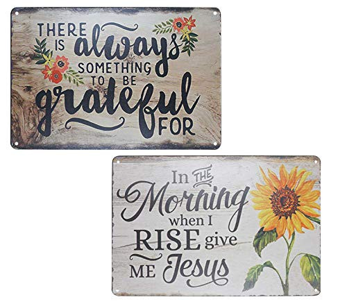 TISOSO Funny Letter Floral Sunflowers Vintage Metal Tin Sign Wall Art Decor for Living Room Home Coffee Bar Signs Gifts Decoration 2Pcs-8X12Inch