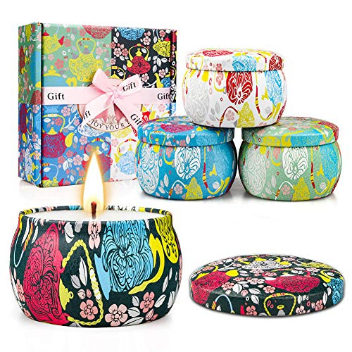 Scented Candles Gift Set, Natural Soy Wax Portable Travel Tin Candles, Gifts for Women Fragrance Essential Oil Candles for Aromatherapy Relaxation Stress Relief, 4 Pack(4.4OZ Each) Scented Candles Gift Set, Natural Soy Wax Portable Travel Tin Candles, Gifts for Women Fragrance Essential Oil Candles for Aromatherapy Relaxation Stress Relief, 4 Pack(4.4OZ Each)