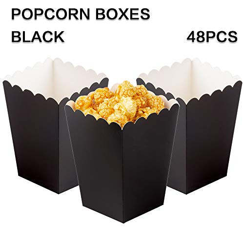ZOOYOO Black Mini Paper Popcorn Boxes for Party,Pack of 48