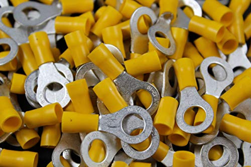 10-12 Gauge Vinyl Ring 5/16 Yellow 100 PK Crimp Terminal Connector AWG Wire AUTO