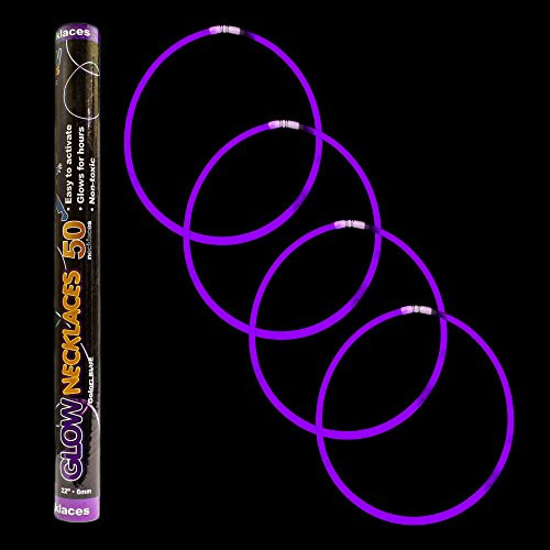 Fun Central J0, 50 Pcs 22 Inches Purple Premium Glow Stick Necklaces, Glowing Necklaces, Glow Stick Necklace for Kids, Glow in the Dark Necklace for Concerts, Glow in the Dark Party