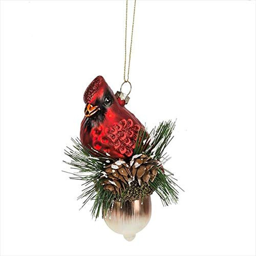 Midwest-CBK Cardinal Rosy Red 5 x 4 Glass Christmas Decorative Hanging Figurine Ornament