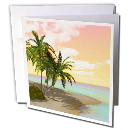 3dRose Set of 12 Greeting Cards, A Colorful Sunset Island Beach Scene with Palms (gc_181698_2)