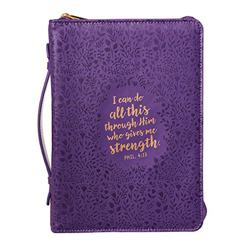 Bible Cover, I Can Do All This Floral Embossed Purple, Medium