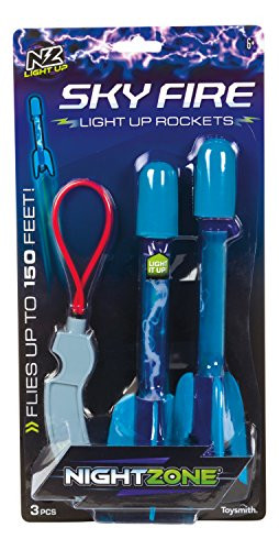 Toysmith Toy Smith Night Zone Sky Fire Light Up Rockets, Blue