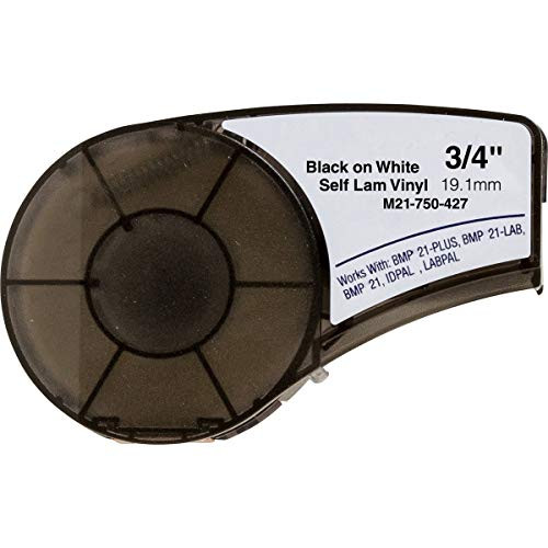 M21-750-427 Cartridge with Ribbon Wire Cable Labels Translucent Tape, Black on White Self-Laminating Vinyl Film Compatible for BMP21-PLUS/ID PAL and BMP21-LAB/LABPAL Portable Label Printer,0.75" Widt