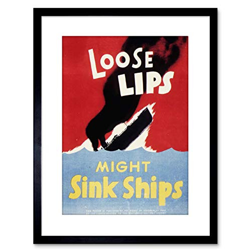 Wee Blue Coo 9x7 '' Propaganda WAR WWII USA Loose Lips Sink Ships Framed Art Print F97X1008