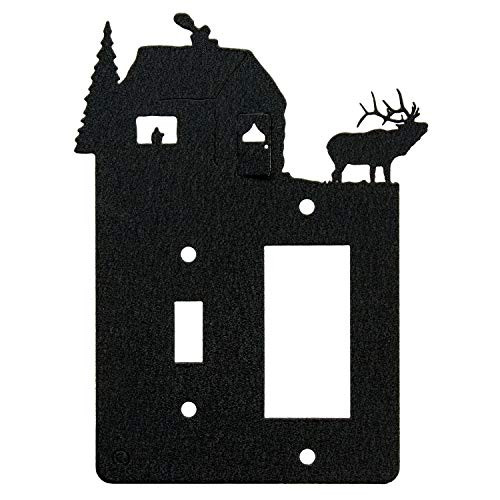 Elk & Cabin Toggle Light Switch & Single Gang (Rocker-GFCI) Wall Plate (Single Toggle with GFCI (Rocker), Black)