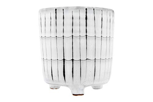 Creative Co-op White & Black Terracotta Footed Planter, White