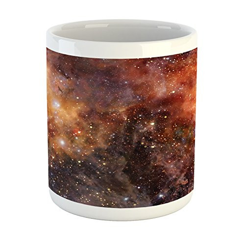 Ambesonne Outer Space Mug, Nebula Gas Cloud in Deep Outer Space Galaxy Expanse Milky Way Print, Ceramic Coffee Mug Cup for Water Tea Drinks, 11 oz, Orange Black