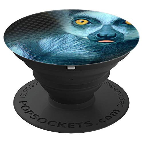 Ring Tailed Lemur of Madagascar - Black & Blue - PopSockets Grip and Stand for Phones and Tablets
