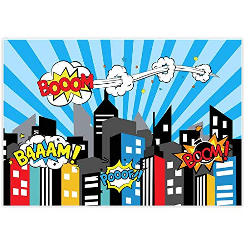 Allenjoy 7x5ft Photography Superhero Backdrops Super City Cityscape Full Moon Night Buildings Boys Birthday Barty Decoration Event Banner Supplies Photo Studio Booth Background Baby Shower Photocall