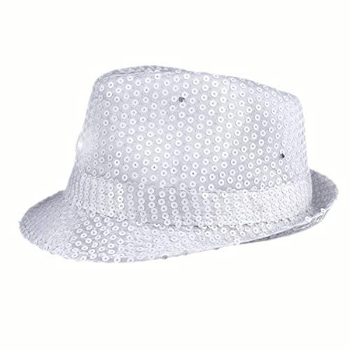 blinkee LED Flashing Fedora Hat with White Sequins by