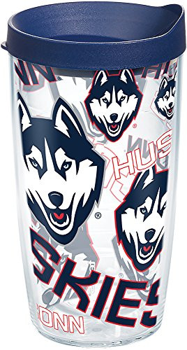 Tervis 1271107 UConn Huskies All Over Tumbler with Wrap and Navy Lid 16oz, Clear