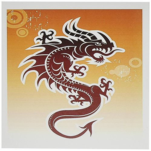 3dRose Greeting Cards, Asian Dark Red Dragon On Orangy Background, Set of 6 (gc_62464_1)