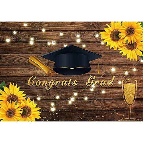 Allenjoy 7x5ft Congrats Grad Class of 2019 Graduation Party Backdrop Rustic Wood Sunflowers Photography Background Congrats Graduation 2019 Prom Party Decors Cake Table Banner Photo Studio Booth Props