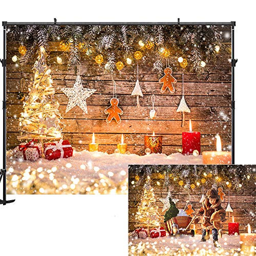 Allenjoy 7x5ft Wood Christmas Backdrop Snowflake Gold Glitter Christmas Wooden Wall Photography Backdrop Xmas Decoration for Kids Portrait Photo Studio Booth Photobooth Photographer Props 7x5ft