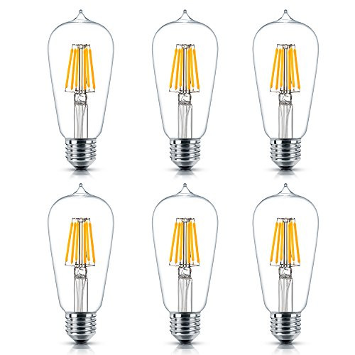 ST58 LED Edison Bulb, Dimmable 6W 2700K Warm White, 460LM 60W Incandescent Equivalent Vintage LED Filament Bulbs, E26 Medium Base Light Bulb, Pack of 6 Upidlighting