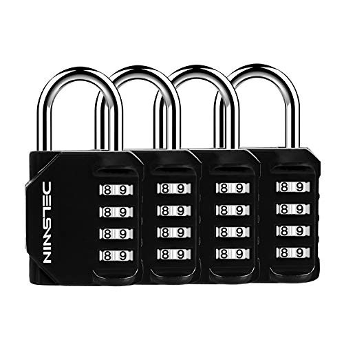 4 Digit Combination Lock - 4 Pack Hardened Steel Combo Lock,Combination Padlock for Gym Locker,Sports Locker,Fence,Black