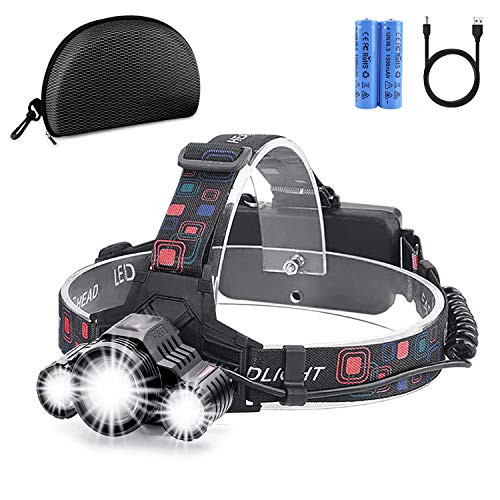 Head Lamp Rechargeable Headlamp,6000 Lumen 3 LED 4 Modes 18650 USB Rechargeable Adjustable Zoom Waterproof Flashlight Head Lights for Camping Hiking Outdoors