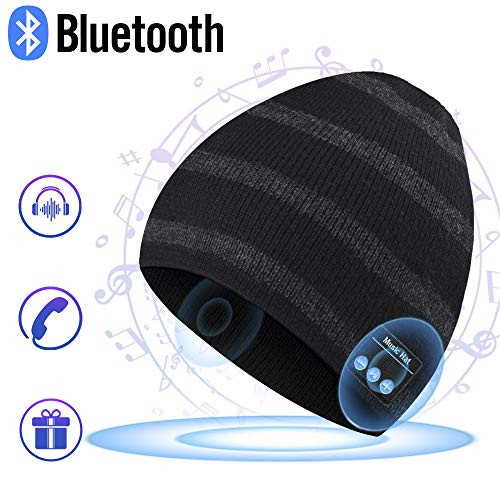 Bluetooth Hat Beanie, Music Hat as Mens Gifts with Wireless Bluetooth V5.0 Winter Hat Built-in HD Stereo Speakers & Microphone with Rechargeable USB for Winter Fitness Outdoor Sports