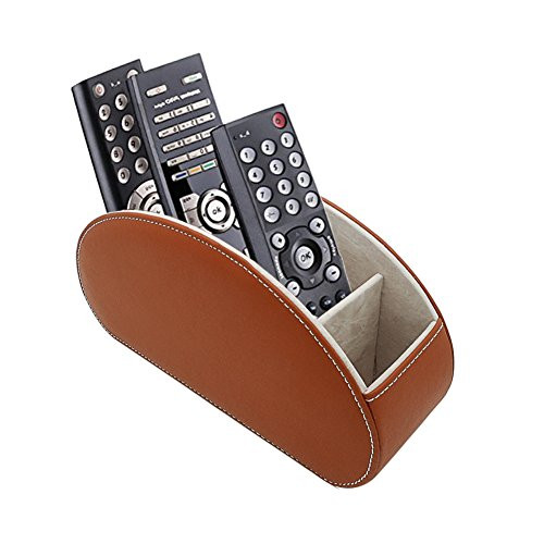 Fosinz Remote Control Holder Organizer Leather Control Storage TV Remote Control Organizer with 5 Spacious Compartments (Brown)