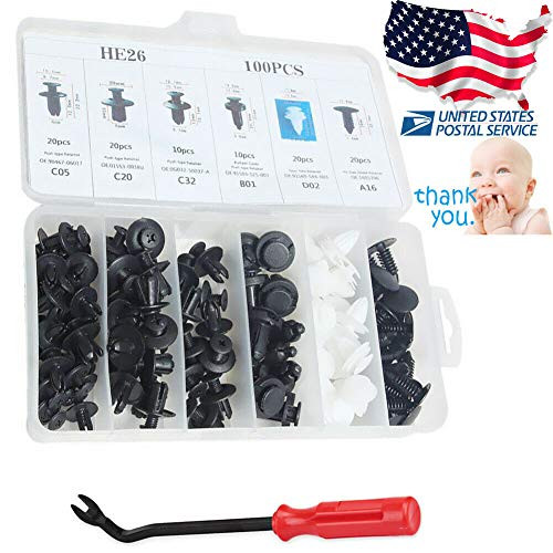 Gerneric Bumper Retainer Clips Car Plastic Rivets Fasteners Push Retainer Kit Auto Push Pin Rivets Set -Door Trim Panel Fender Clips with Bonus Fastener Remover Storage Case