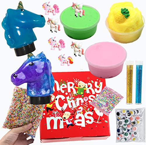 GONGYIHONG Unicorn Slime Kit Supplies for Girls -Flyffy Slime, Unicorn Slime, Cloud Slime, Slime Making Kit with Stuff for Unicorn, Glitter, Floam Beads and Googly Eyes