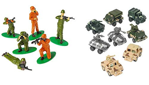 Army Camo Party Favor Toy Bundle 24 Pieces for 12 Army Figures Pull Back Tanks