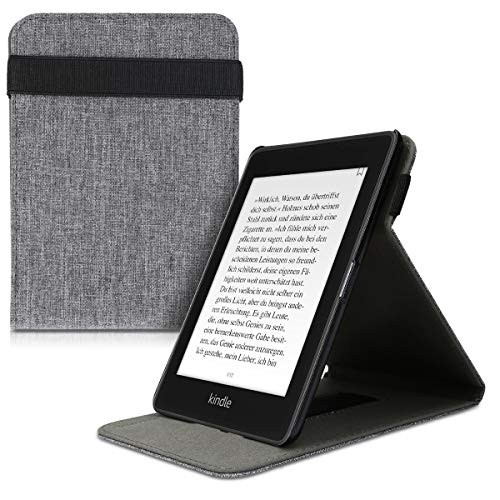 kwmobile Cover for Amazon Kindle Paperwhite (10. Gen - 2018) - Fabric e-Reader Case with Built-in Hand Strap and Stand - Grey
