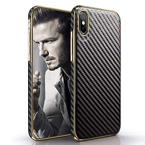 LOHASIC Case for iPhone Xs Max, Thin Slim Luxury PU Leather Soft Non-Slip Grip Flexible Bumper Full Body Shockproof Protective Cover Cases Compatible with Apple iPhone Xs Max 6.5 inch - Carbon Fiber