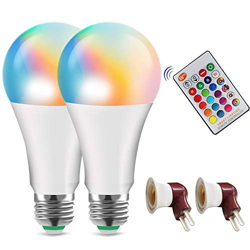 Color LED Light 8W RGBW Color Changing Light Bulbs with IR Remote Control A19 E26 LED Night Light Bulbs Mood Light Bulb for Home Decor,Party(RGB+Soft White,Dimmable,2-Pack)