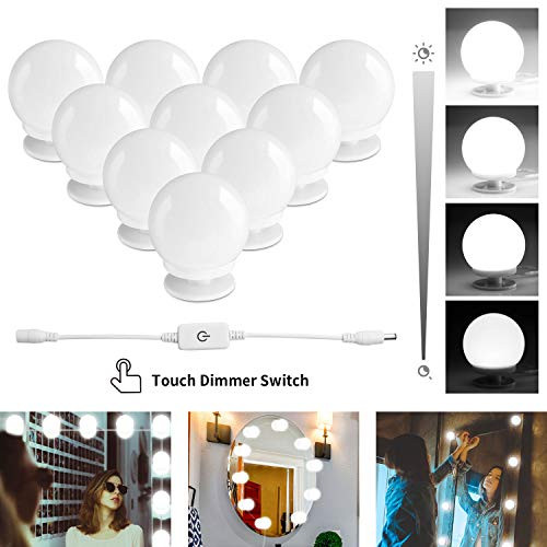 LED Hollywood Style Makeup Vanity Mirror Lights Kit with 10 Dimmable Light Bulbs,Plug in Flexible Lighting Fixture Strip for Bathroom Wall or Dressing Mirrors,Daylight (Mirror Not Included) LED Hollywood Style Makeup Vanity Mirror Lights Kit with 10 Dimmable Light Bulbs,Plug in Flexible Lighting Fixture Strip for Bathroom Wall or Dressing Mirrors,Daylight (Mirror Not Included)