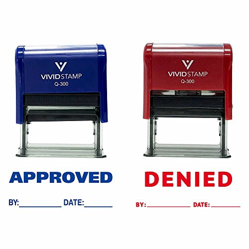 APPROVED/DENIED By Date Self Inking Rubber Stamp - 2 PACK (Blue Ink/Red Ink) Large