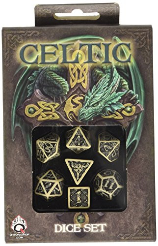 Q WORKSHOP Celtic 3D Dice Beige/Black (7) Board Game