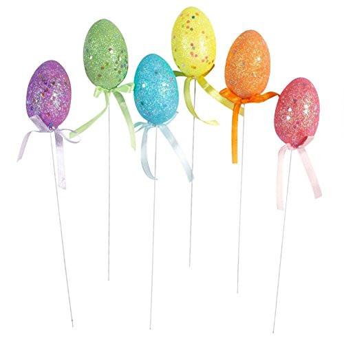 Decorated Foam Easter Egg Shaped Easter Basket Flower Picks, Set of 6 (Multi-color Glittered) Decorated Foam Easter Egg Shaped Easter Basket Flower Picks, Set of 6 (Multi-color Glittered)