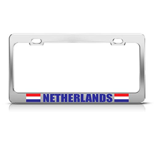Speedy Pros Metal License Plate Frame Holland Netherlands Flag Country Car Accessories Chrome 2 Holes
