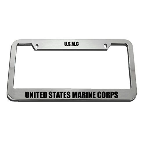 U.S.M.C United States Marine Corps Zinc Metal License Plate Frame Car Auto Tag Holder - Chrome 2 Holes