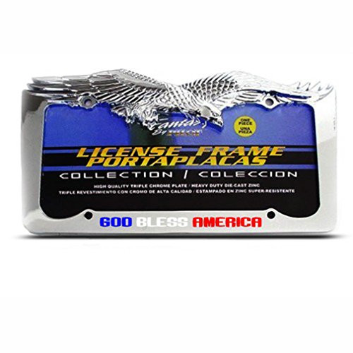 Speedy Pros God Bless America Flag Eagle Metal License Plate Frame Tag Holder