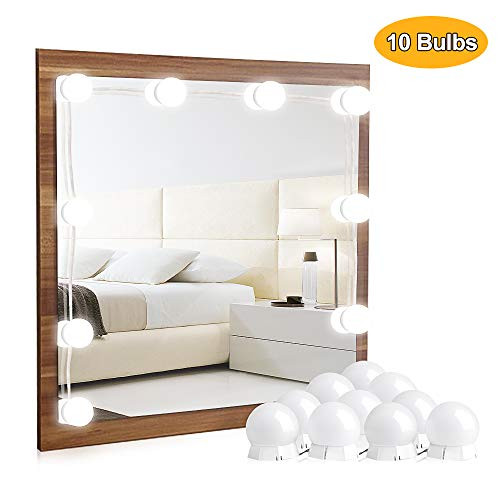 Vanity Lights for Mirror - Hollywood Style LED Vanity Mirror Lights Kit with Dimmable Light Bulbs for Makeup Dressing Table Mirror and USB Power Supply Plug in Lighting Fixture Strip, 10 Bulbs
