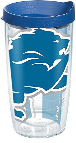 Tervis 1271185 NFL Detroit Lions Colossal Tumbler with Wrap and Blue Lid 16oz, Clear