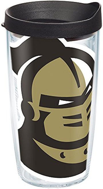 Tervis 1283408 UCF Knights Mascot Colossal Tumbler with Wrap and Black Lid 16oz, Clear