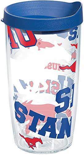 Tervis 1271197 SMU Mustangs All Over Tumbler with Wrap and Blue Lid 16oz, Clear