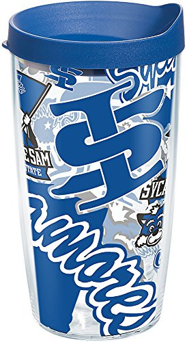 Tervis 1272715 Indiana State University All Over Tumbler with Wrap and Blue Lid 16oz, Clear