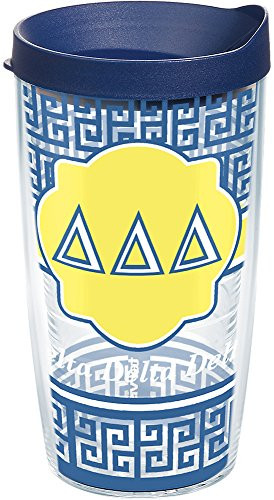 Tervis 1172667 Sorority - Delta Delta Delta Geometric Tumbler with Wrap and Navy Lid 16oz, Clear