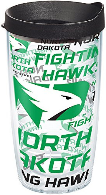 Tervis 1270582 North Dakota Fighting Hawks All Over Tumbler with Wrap and Black Lid 16oz, Clear Tervis 1270582 North Dakota Fighting Hawks All Over Tumbler with Wrap and Black Lid 16oz, Clear