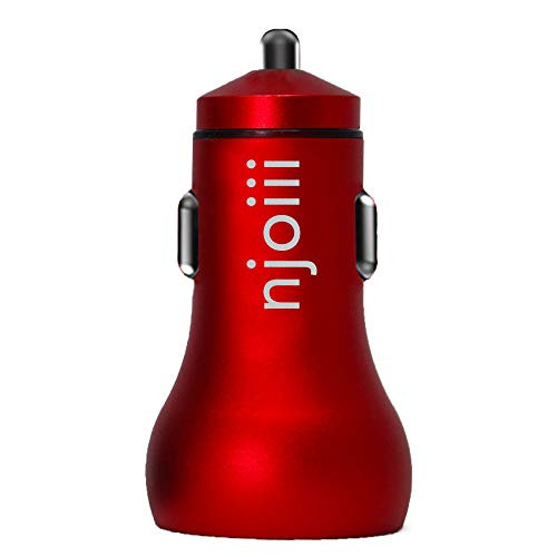 Car Charger Njoiii, Dual Port USB, 30W/5.4Amp Output, with Qualcomm Quick Charge 3.0, Fast, Smart, Portable, Interior Metal Accessory Adapter for Vehicle, Mobile Phone, Apple, Android Devices (RED)