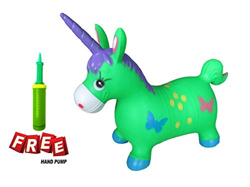 Welliboom Unicorn Hopper Kit, Pump Included, Inflatable Jumping Unicorn, Space Hopper, Ride-on Bouncy Unicorn Horse Hopper, Sit and Bounce, 3-Colors Available (Green)
