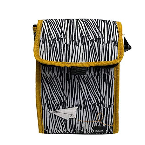 Zak Designs Grid Lock - Insulated Lunch Bag with Zipper Opening, Velcro Flap Quickly Opens and Closes (Plane, BPA-Free)